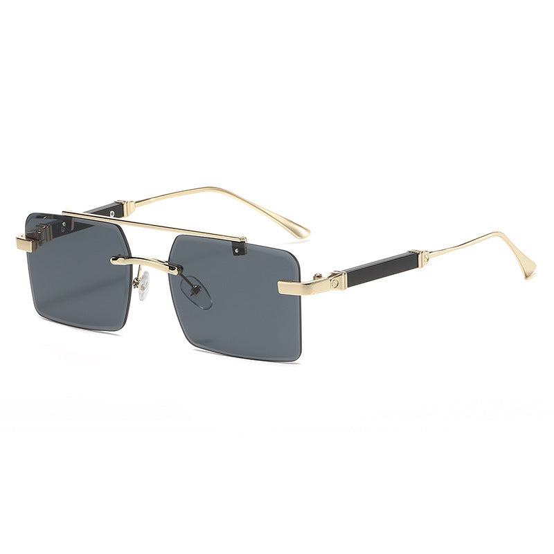 Frameless Trimming Men's Double Beam Square Sunglasses