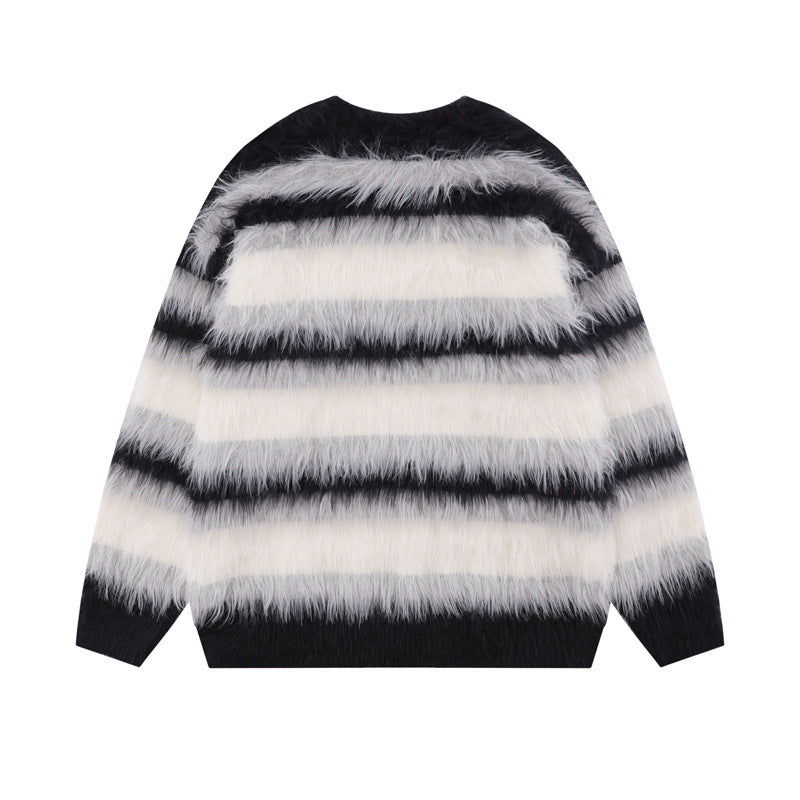 Contrast Color Striped Round Neck Sweater For Men And Women