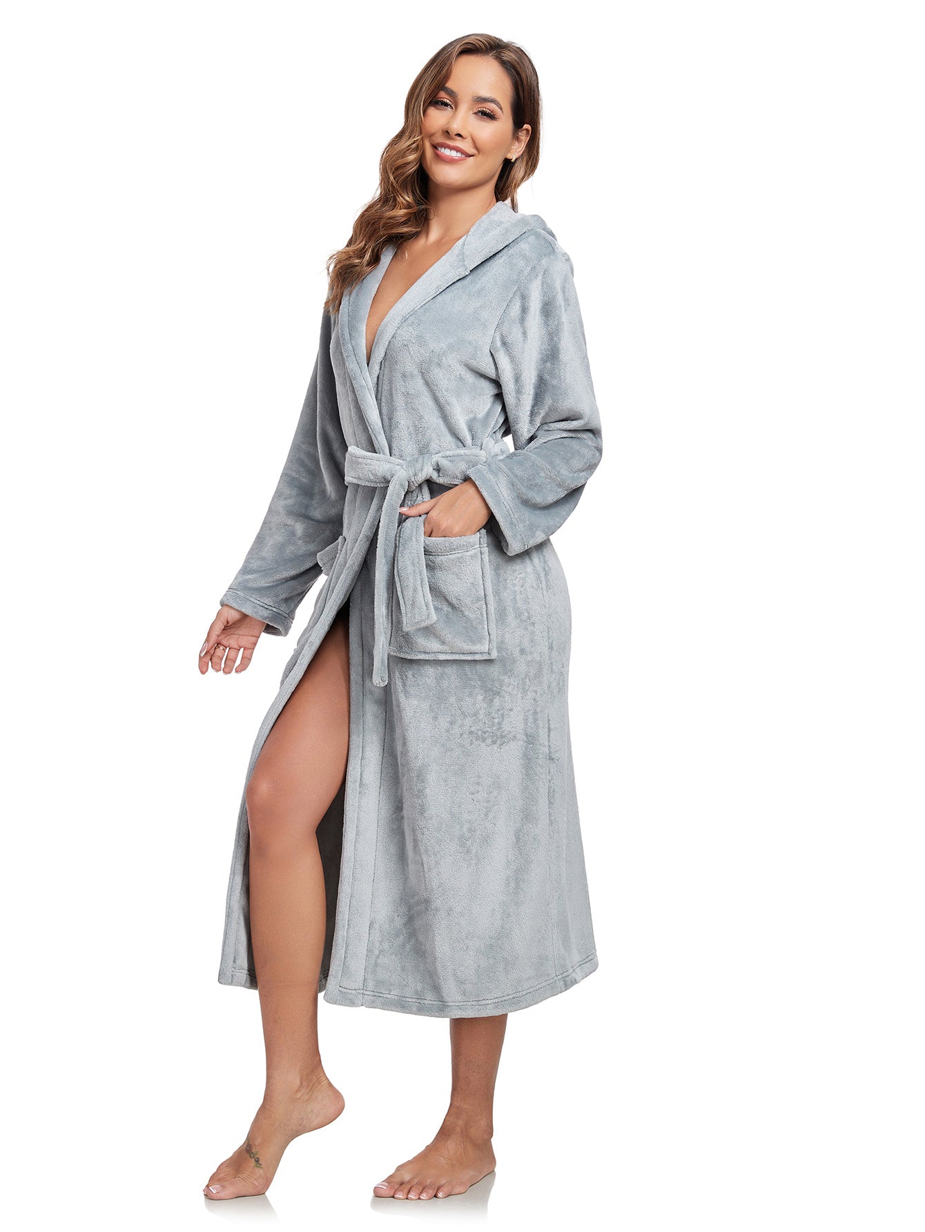 RONGTAI Ladies Long Fleece Bathrobe