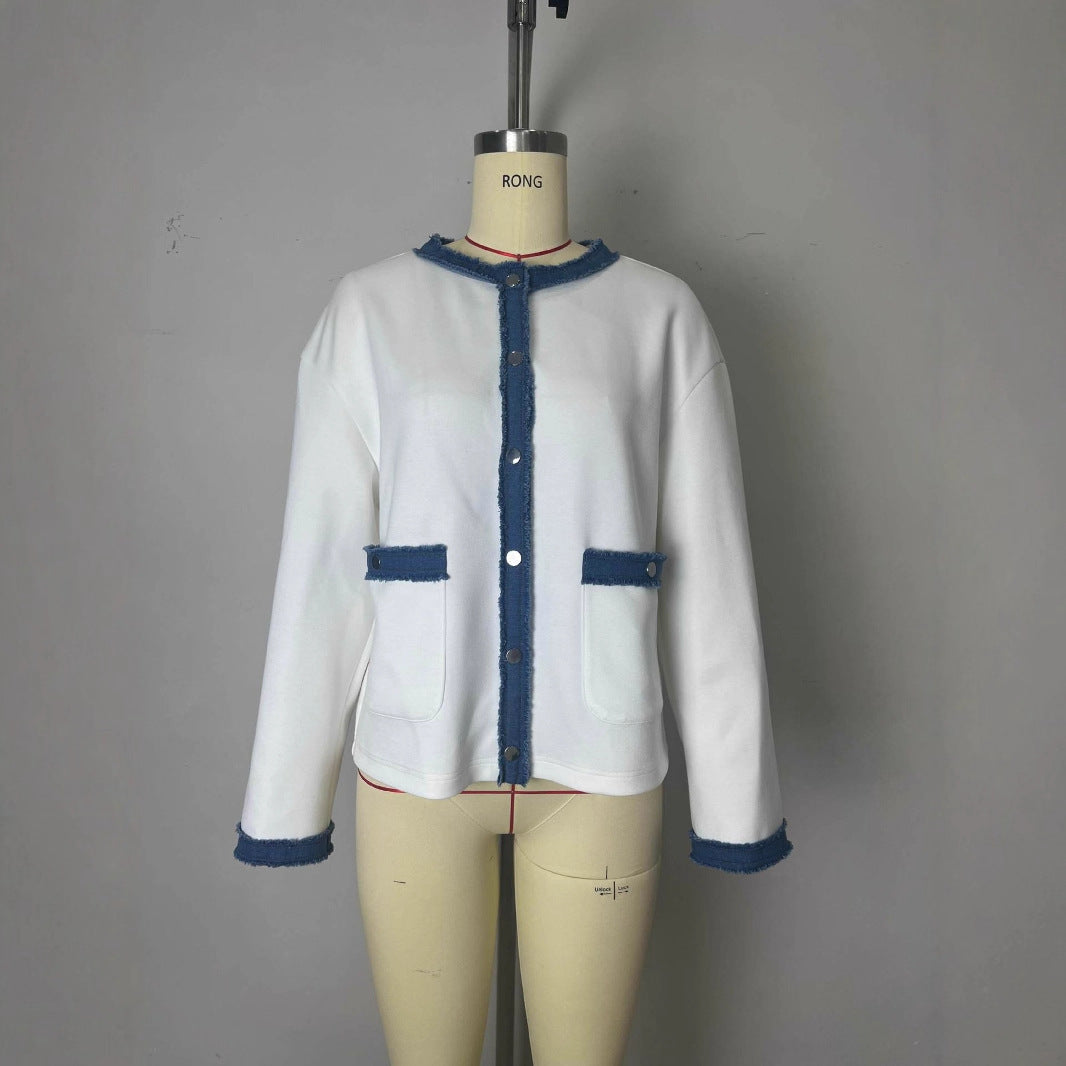 Fashion Fur Denim Color Contrast Short Coat