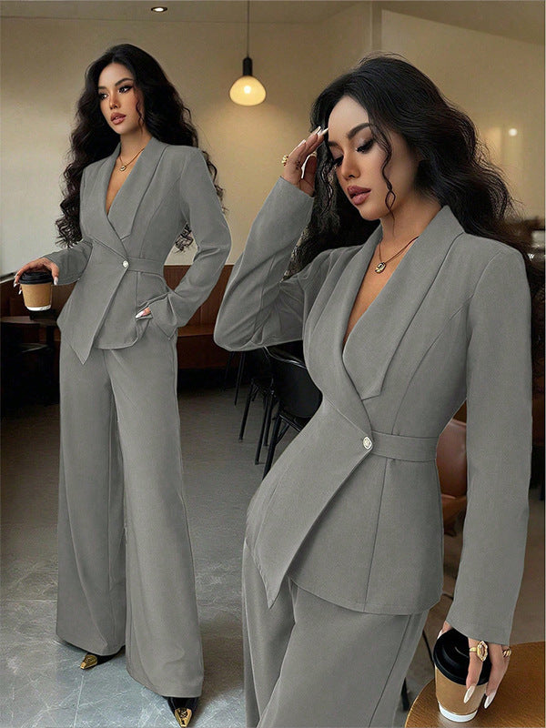 Women's Long-sleeved Suit Jacket Straight-leg Pants Top And Bottom