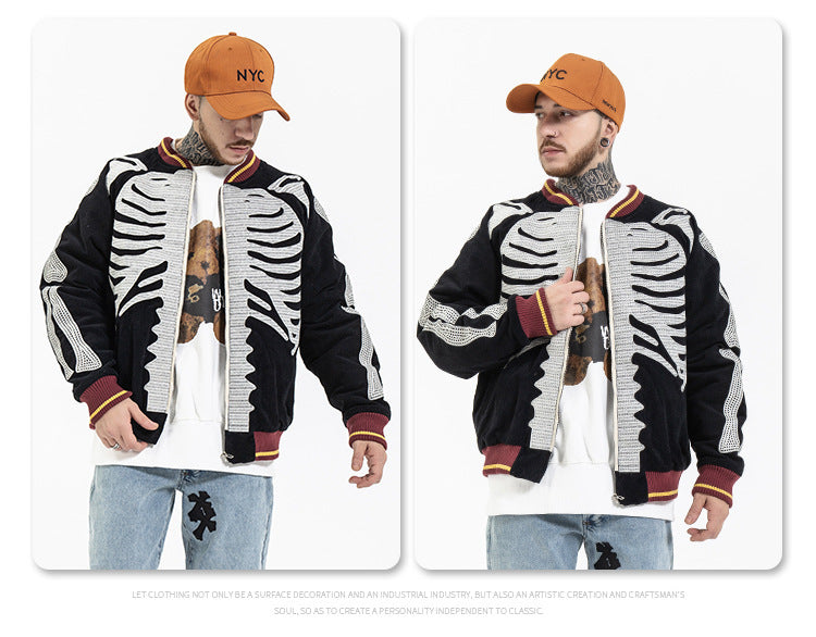 New Japanese Tide Brand Retro Embroidery Velvet Bone Suede Jacket Men Loose