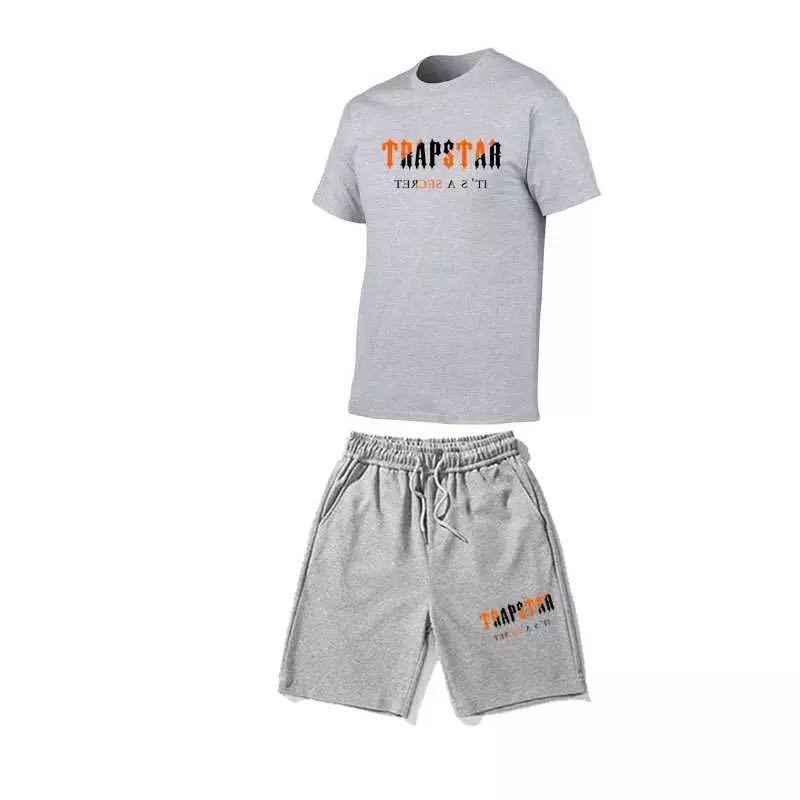 Summer Men's Sport Suit Running Workout T-shirt Suit Cotton Short-sleeved Shorts Printed 2-piece Set