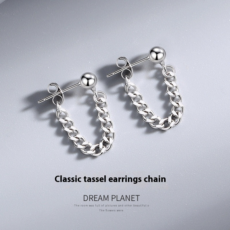 S925 Silver Back-mounted Simple Chain Stud Earrings