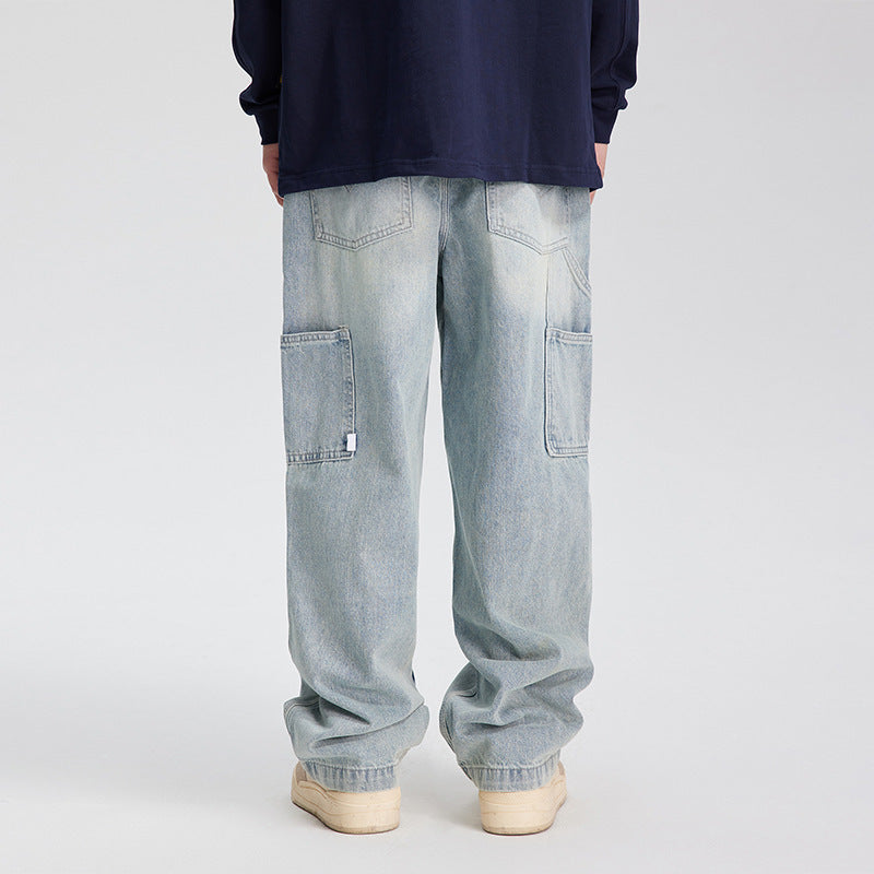 Vintage Light Blue Washed Jeans For Men