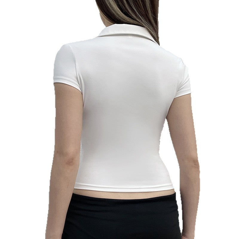 Solid Color Simple Single Row Button Slim Pullover Short Sleeve