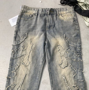 Stitching Wide Leg Jeans Embroidered Men And Women