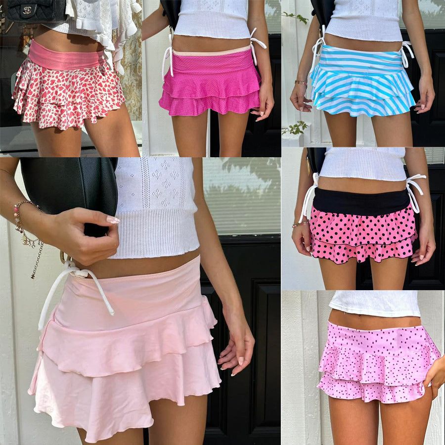 Multi-layer Short Skirt Hot Girl Navel Print Stitching