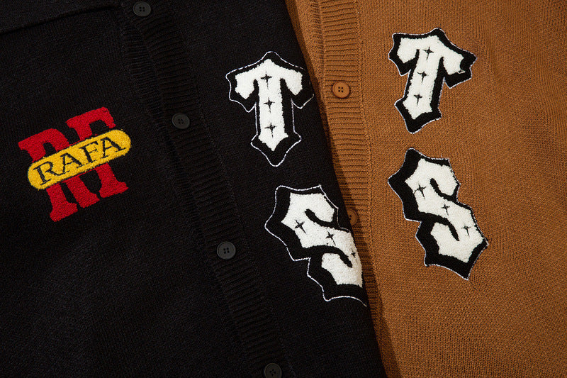 American High Street Letter Embroidery Design Lapel Sweater