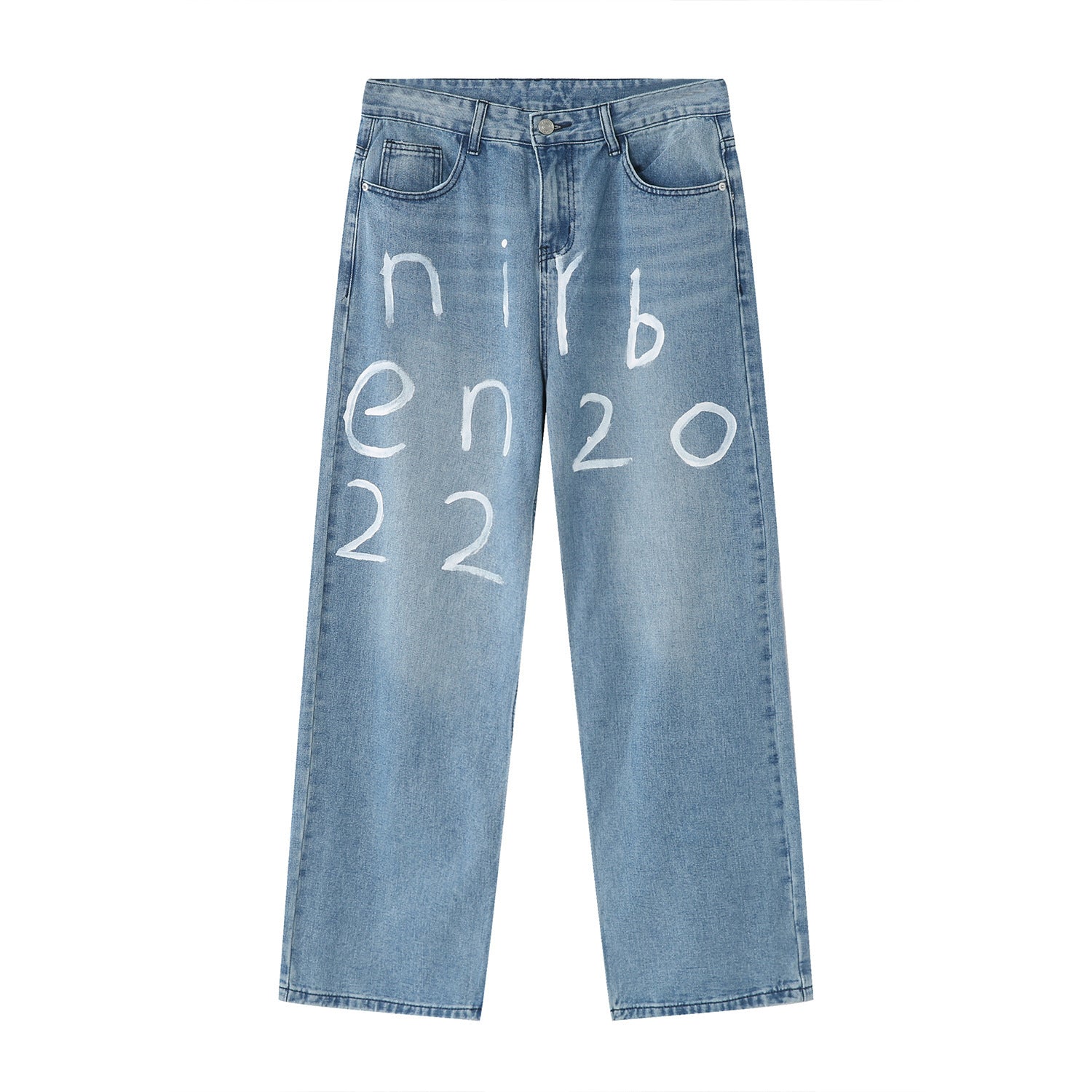 New Loose Wide-leg Mopping Jeans Personalized Digital Printing