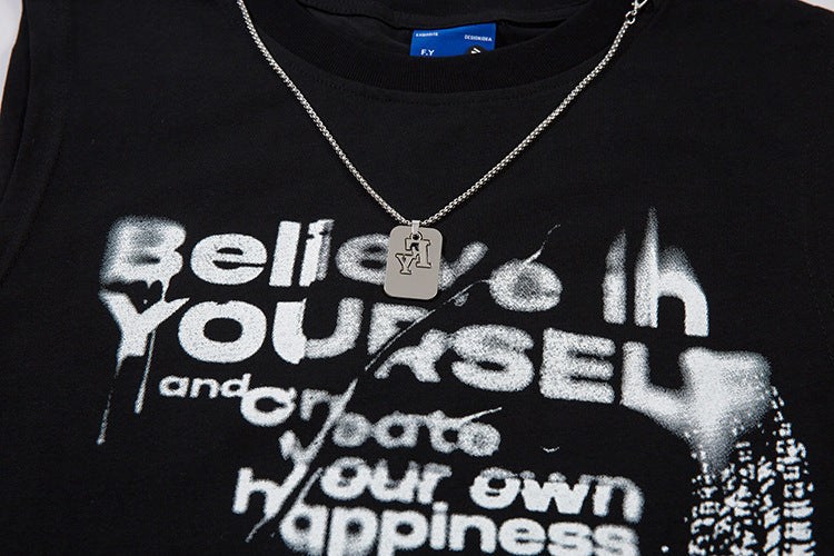 Inkjet Letter Necklace Strip Waistcoat T-shirt Men