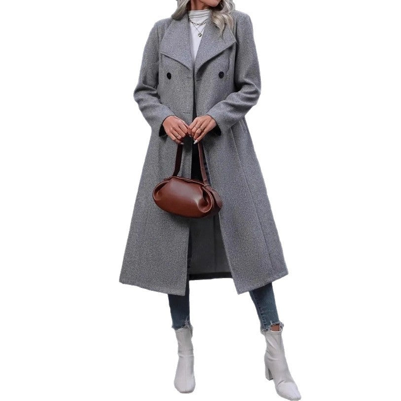 Woolen Long Slim-fit Women's Coat