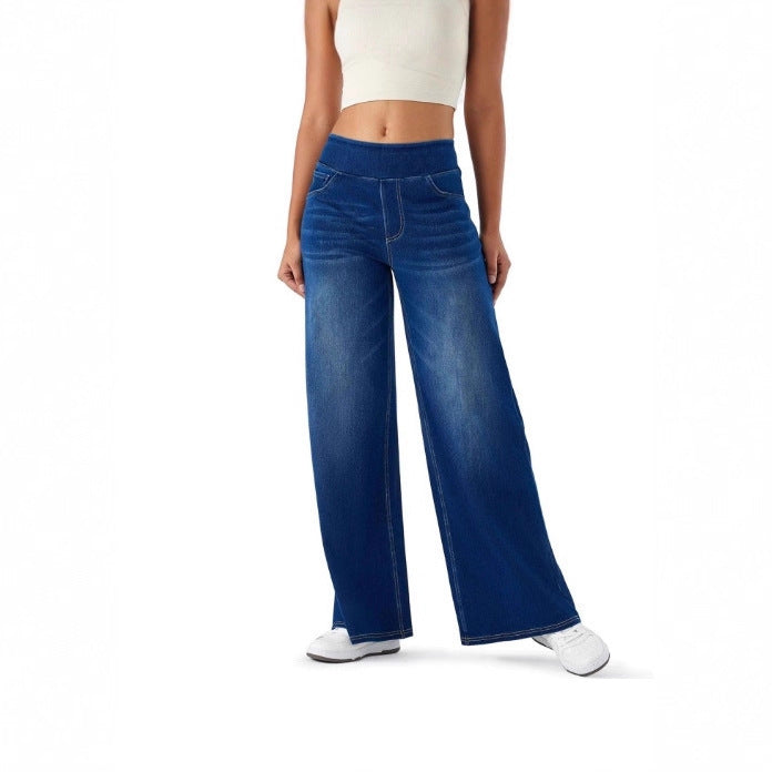 Stretch Waist Drooping Straight Pants Slimming Loose Trendy Denim Trousers
