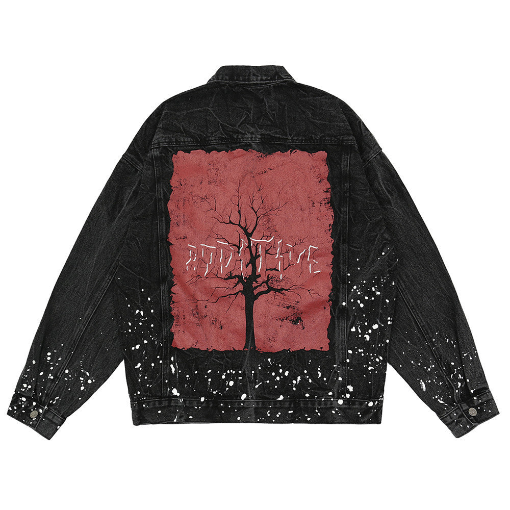 Big Tree Print Denim Jacket Men's Ins European And American Trendy Brand Jacket