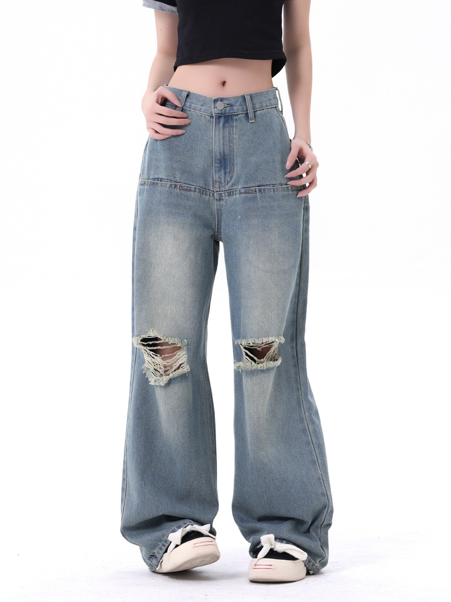 Men's And Women's Same Style American Make Old Ripped Straight Casual Jeans