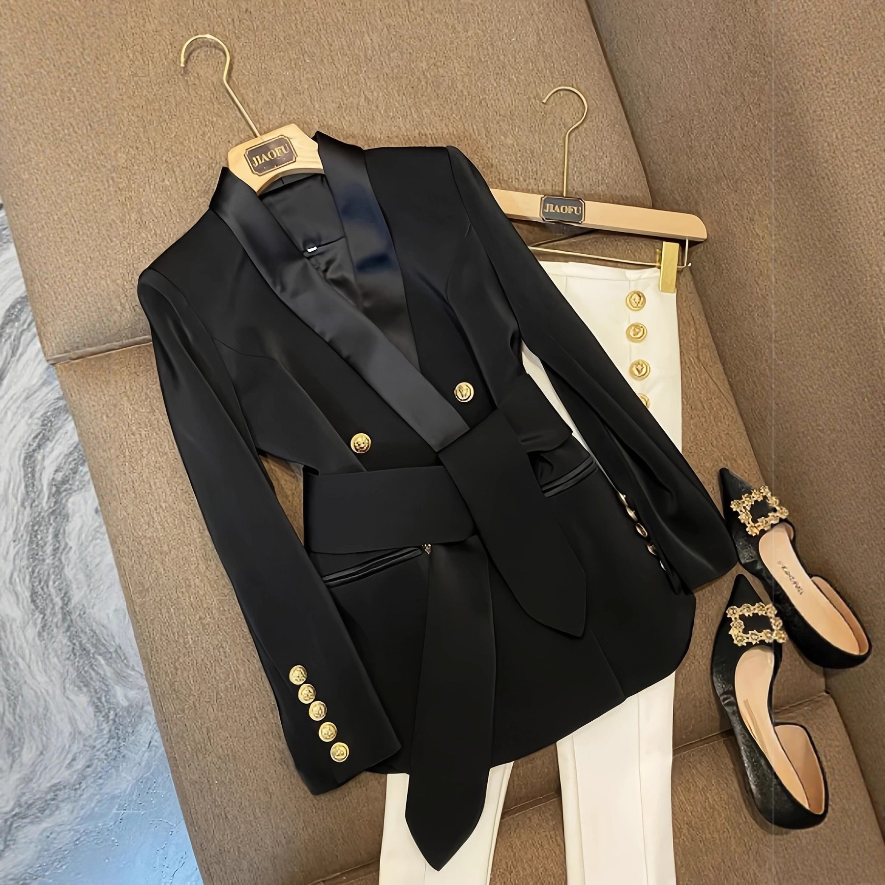 Double Breasted Elegant Slim Fit Elegant Versatile Lace-up Women's Coat