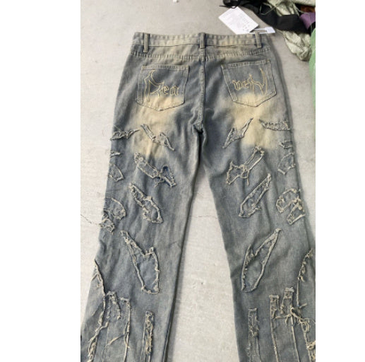 Stitching Wide Leg Jeans Embroidered Men And Women