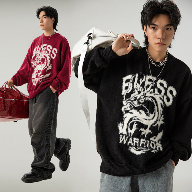 Round Neck Brocade Sweater Men And Women Same Style Winter Couple Dragon Year Theme