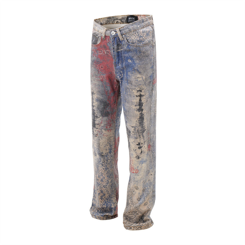 Fashion Painting Graffiti Denim Trousers Men