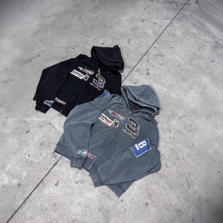 Letter 3D Printing Men Zipper Hoodie