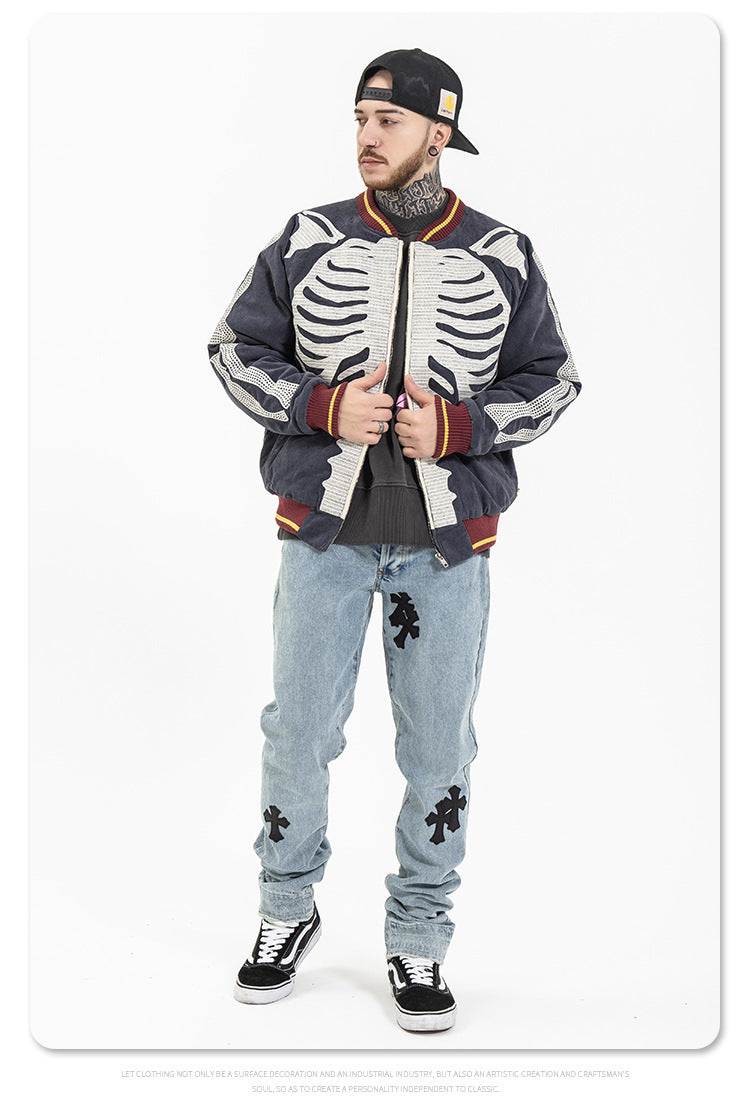 New Japanese Tide Brand Retro Embroidery Velvet Bone Suede Jacket Men Loose