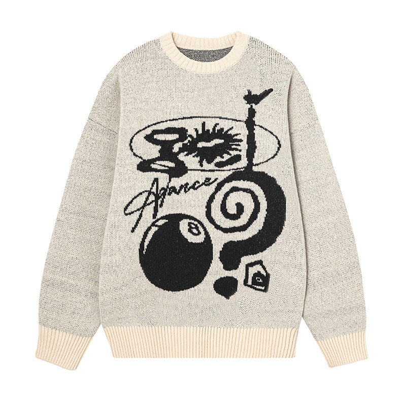 Plush American Hand Drawn Brocade Sweater Men's Autumn Winter Retro Loose