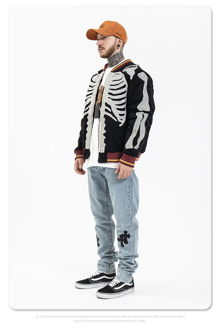 New Japanese Tide Brand Retro Embroidery Velvet Bone Suede Jacket Men Loose