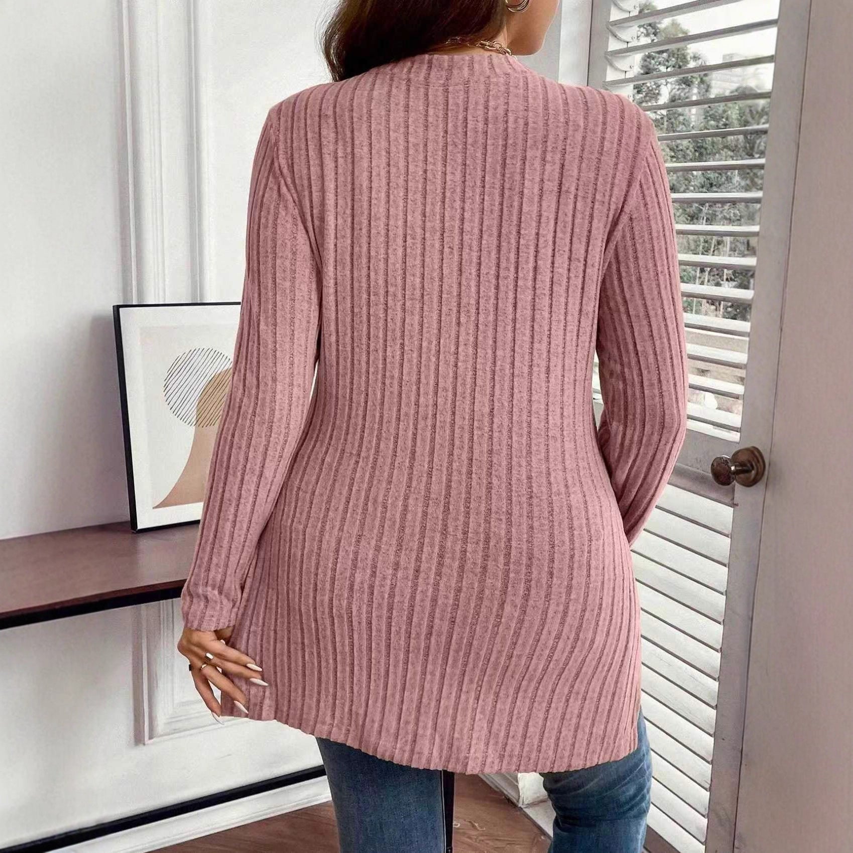 Sunken Stripe Long Sleeve Half Zip Top