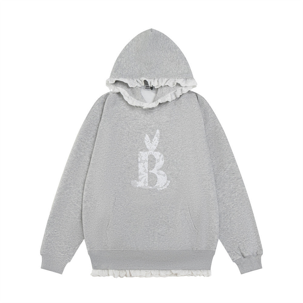 Letter Printed Lace Lace Hooded Sweater For Men