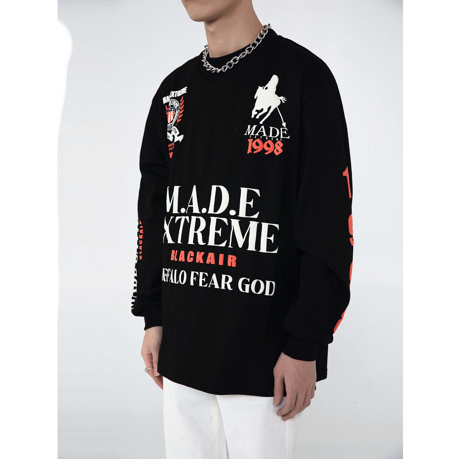 Creative Letter Round Neck High Street Long-sleeved T-shirt Men
