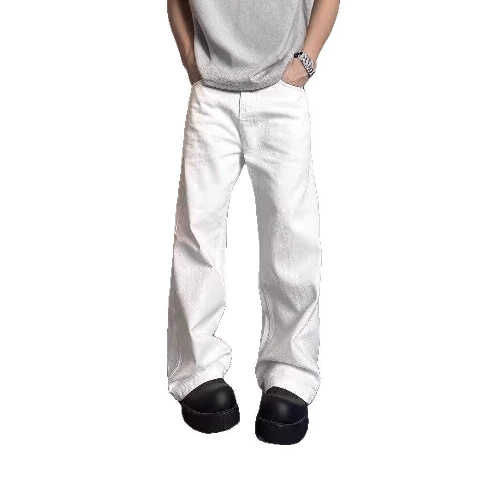 High-grade Loose Straight Wide Leg American High Street White Jeans Men