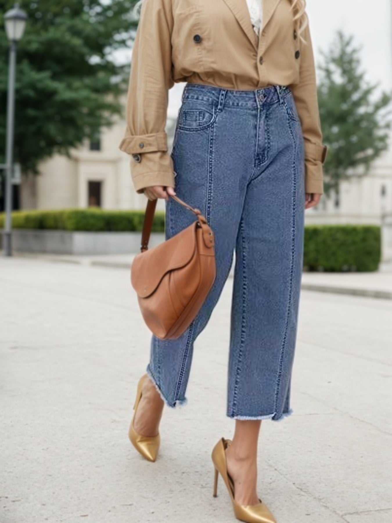 2025 New Women's Fashionable Casual Plus Size Jeans, High Waist Wide Leg 7-inch Straight Leg Jeans, Suitable For Various Clothing, Women's Plus Size Women's Clothing