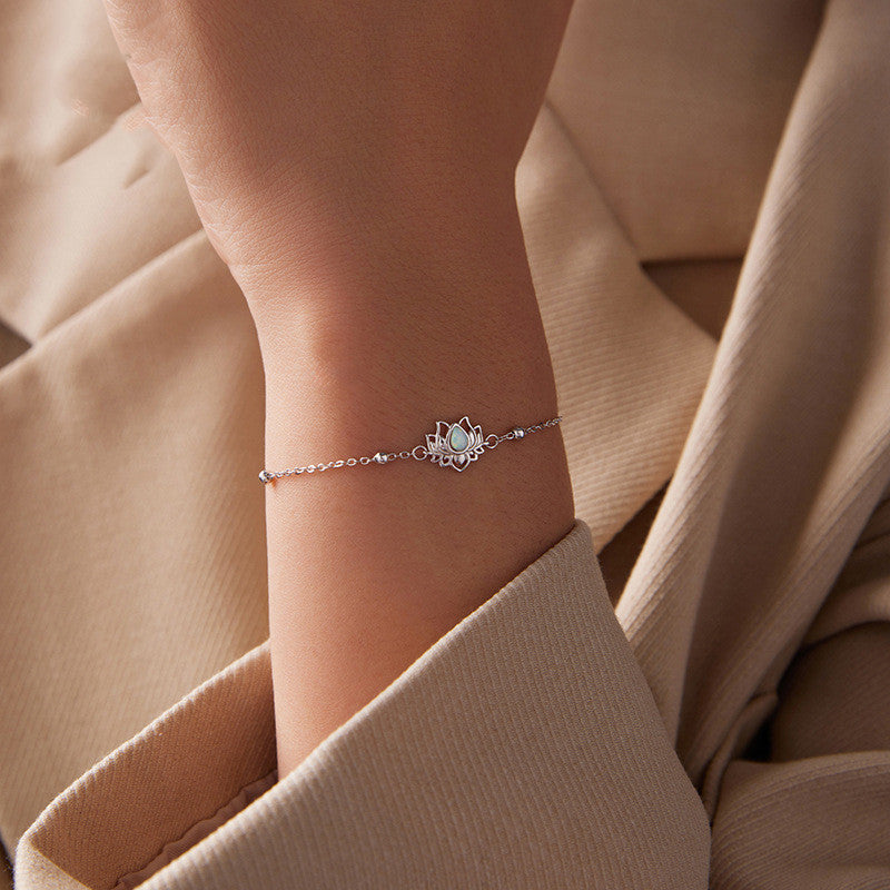 S925 Pure Silver Lotus Opal Bracelet