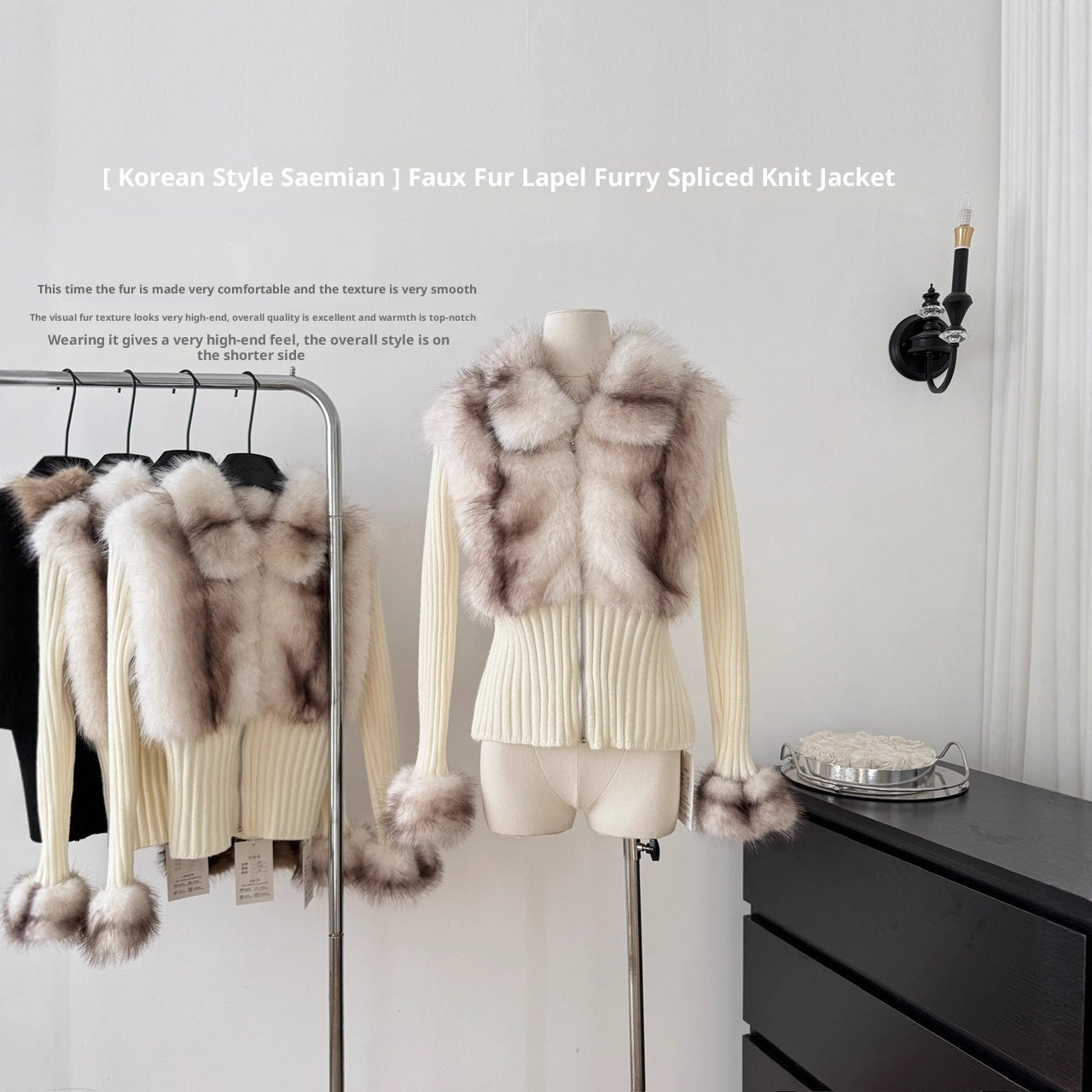 Korean Style Rex Rabbit Lapel Fur Patchwork Knitting Cardigan Coat