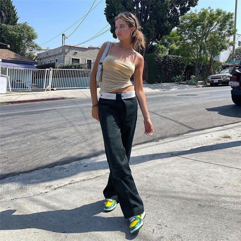 Women's Solid Color Fashion Street Printed Loose Casual Straight Pants