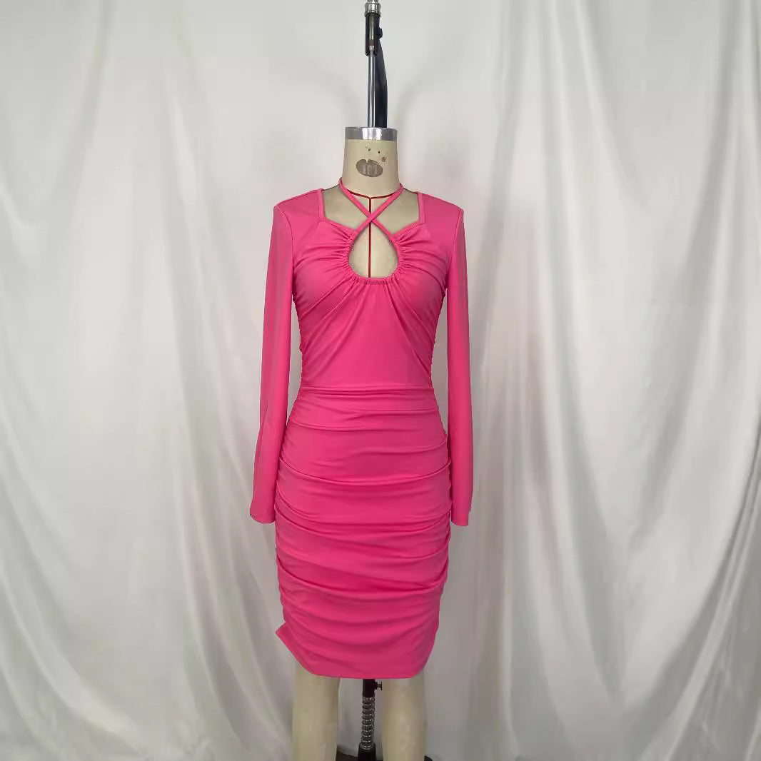 Sexy V-neck Tied Long Sleeves Split Dress