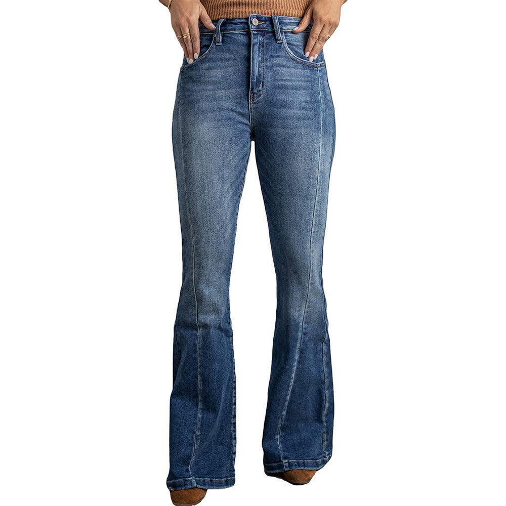 High-rise Slim-fit Washed Wide-leg Jeans