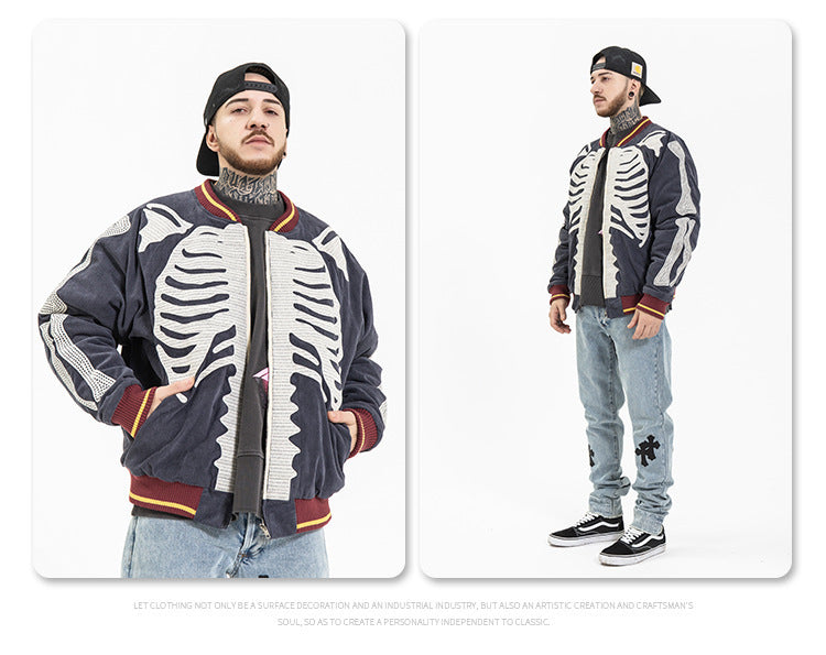 New Japanese Tide Brand Retro Embroidery Velvet Bone Suede Jacket Men Loose