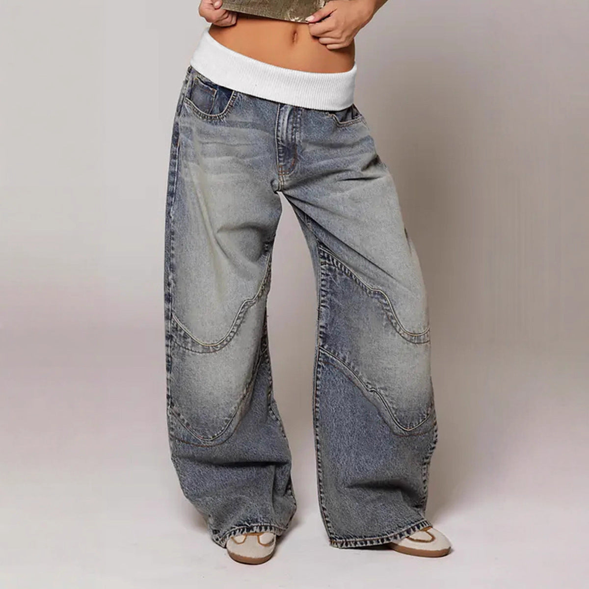 Fashion Denim Distressed Loose Straight Women's Trousers