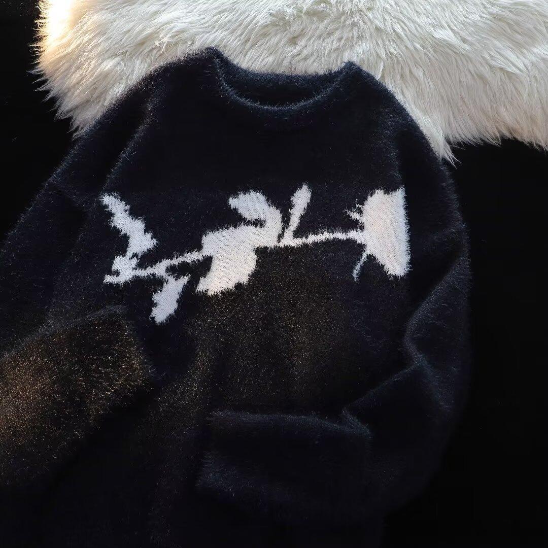 American Dark Rose Flocking Horse Sweater For Men