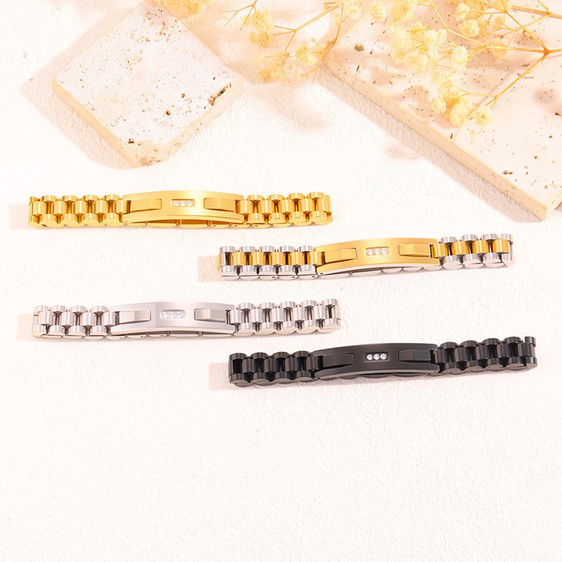 Women's Simple And Versatile Diamond Inlaid Curved Titanium Steel Bracelet