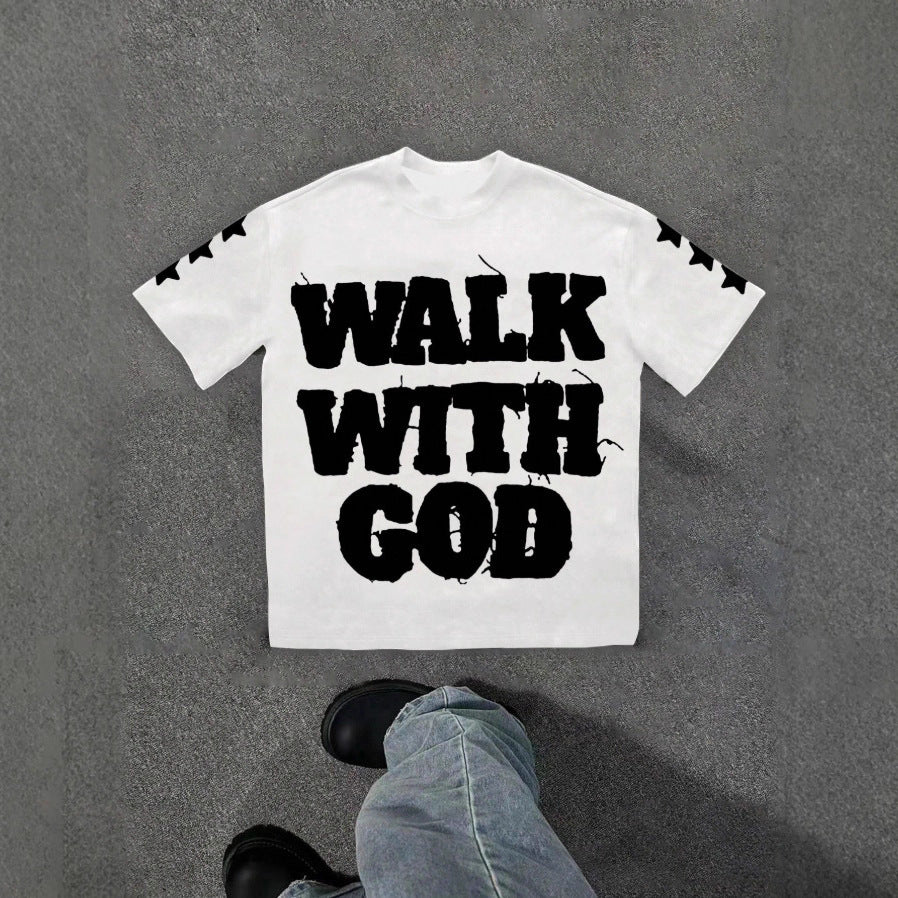 Personality Street Hip Hop Style Letter Pattern T-shirt Retro