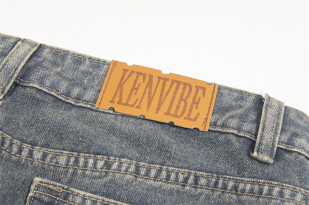 Irregular Pleated Worn Jeans Men And Women