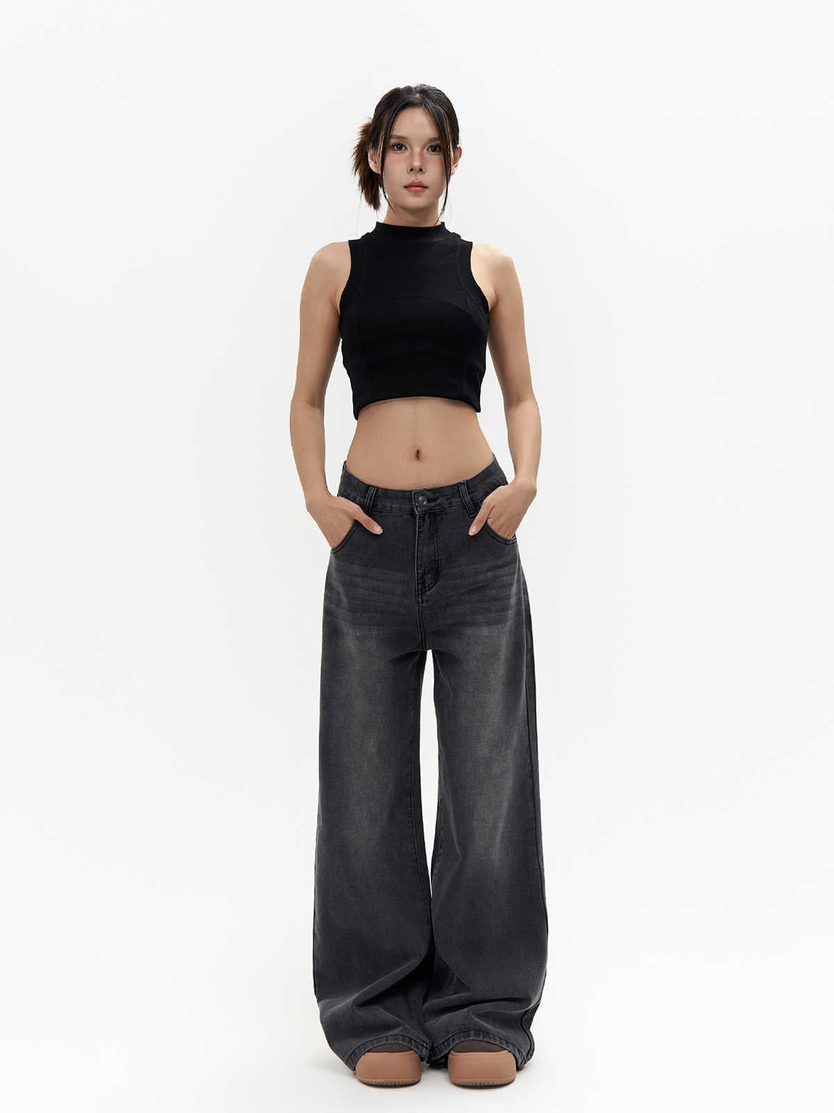 High Waist Straight Jeans Loose Wide Leg Pants