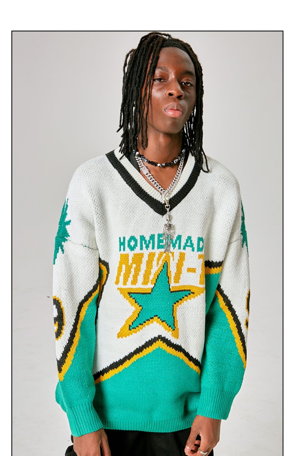 Retro Sweater Men's High Street Letters Embroidered