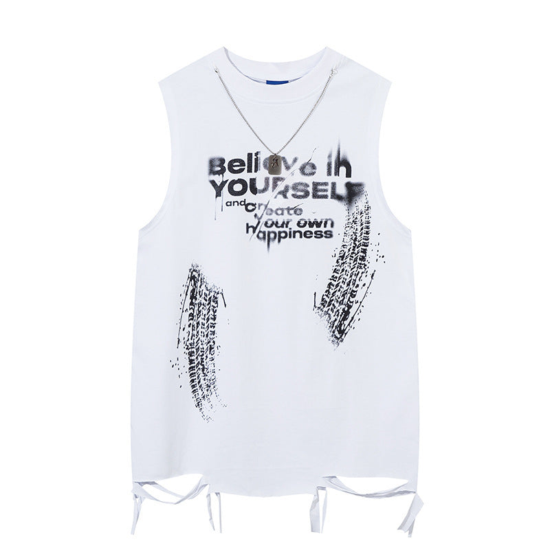 Inkjet Letter Necklace Strip Waistcoat T-shirt Men