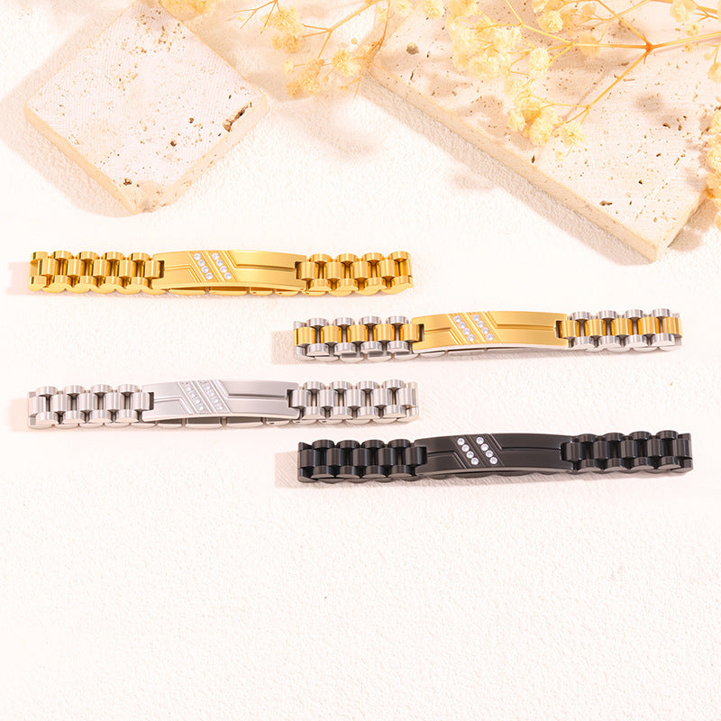 Women's Simple And Versatile Diamond Inlaid Curved Titanium Steel Bracelet