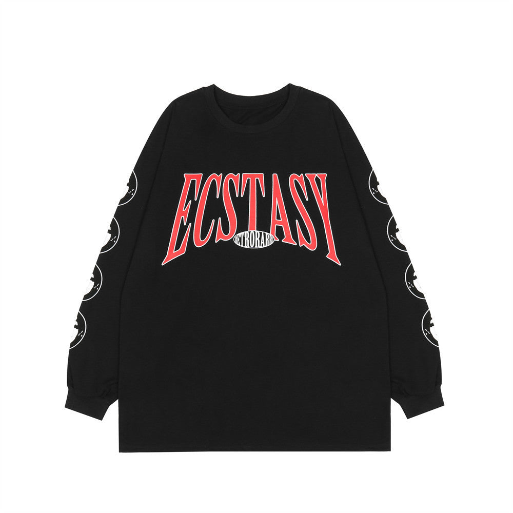 Alphabet Character Print Long Sleeve T-Shirt Men's Crew Neck