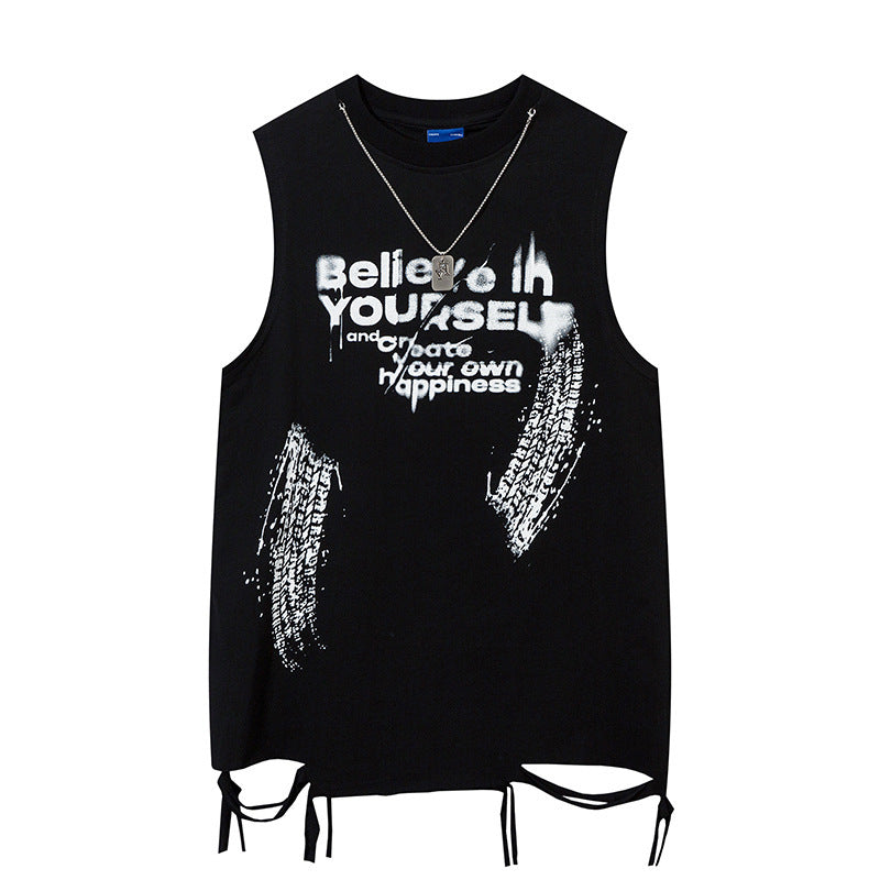 Inkjet Letter Necklace Strip Waistcoat T-shirt Men