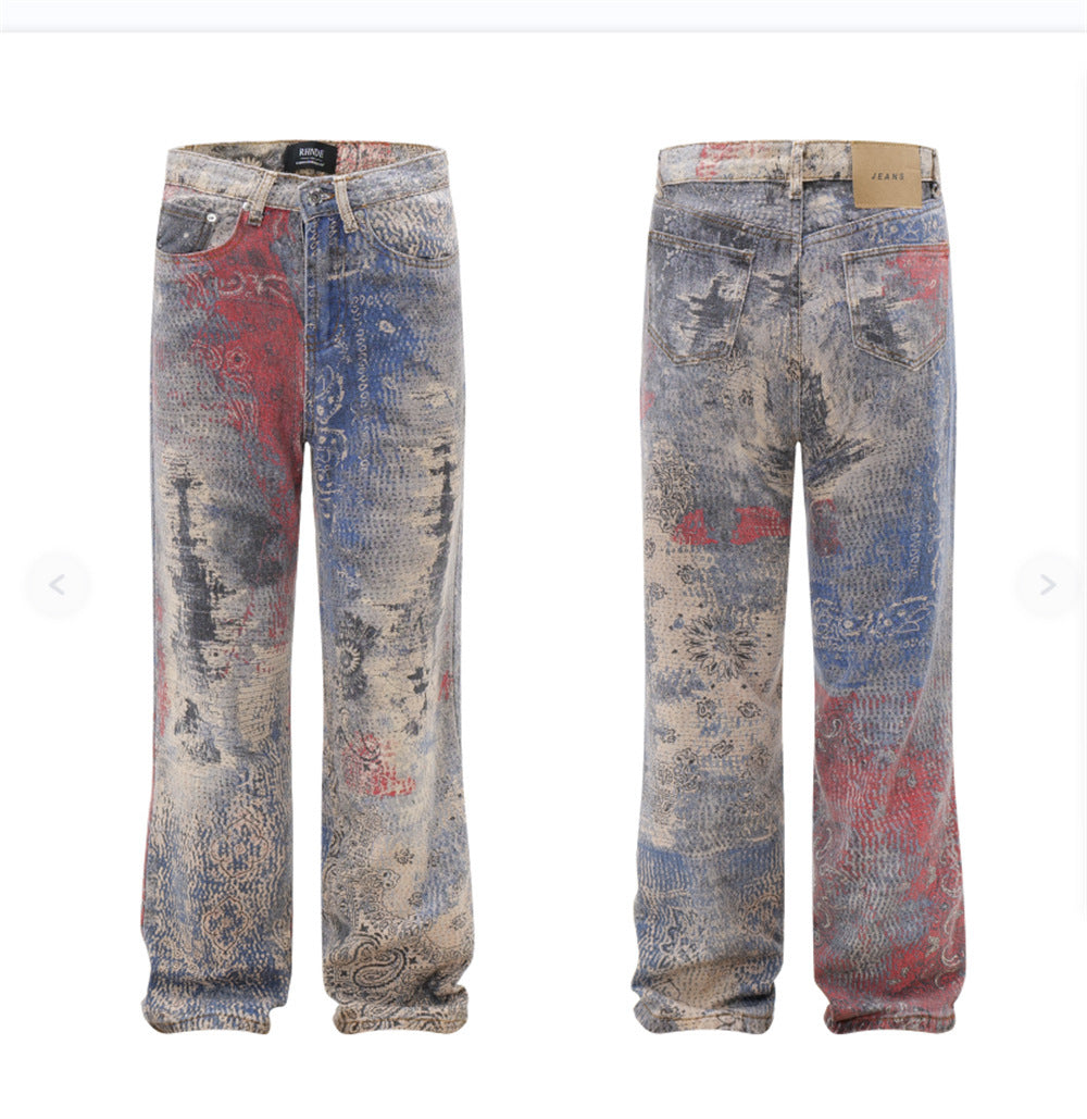 Fashion Painting Graffiti Denim Trousers Men